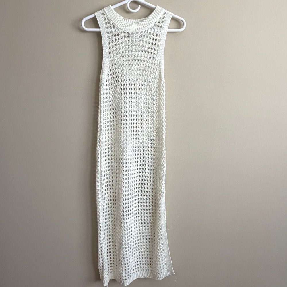 Shade & Shore Crochet Cover Up Dress Womens S Cream Midi Resort Boho